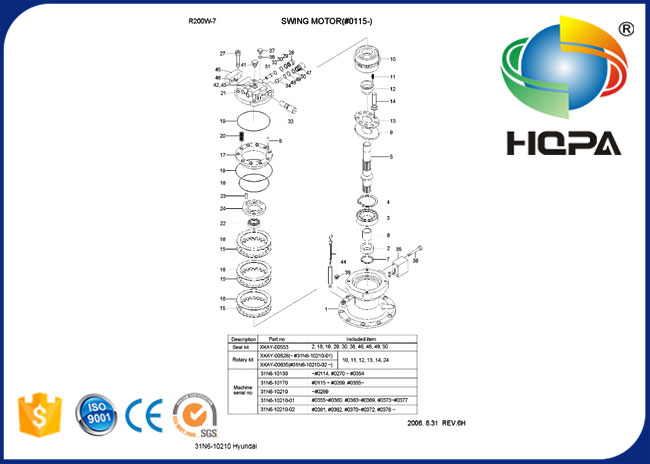 equipo del sello del motor del oscilación de 31N6-10210 31N610210 para Hyundai R200W-7 R210LC-7 R215LC-7