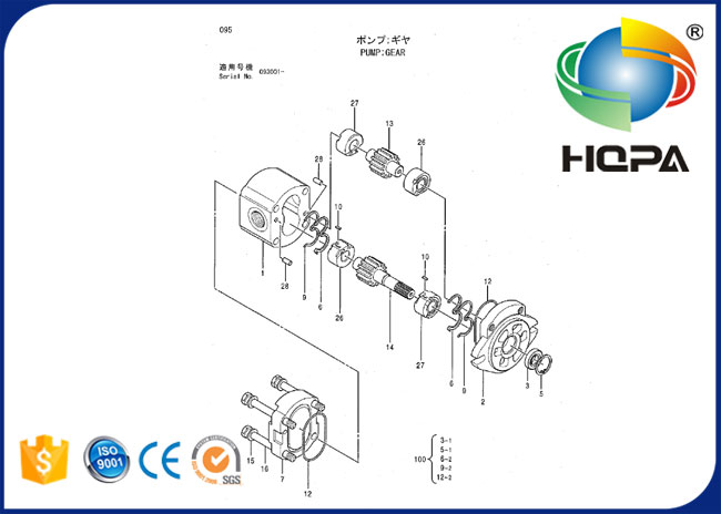0408207 equipos hidráulicos del sello de la bomba de engranaje para el excavador Hitachi EX100-2