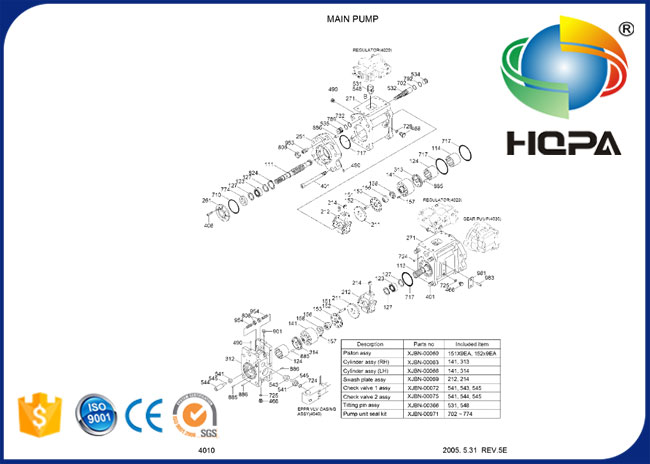 Equipo principal hidráulico del sello de la bomba de XJBN-00971 XJBN00971 para Hyundai R210LC-7