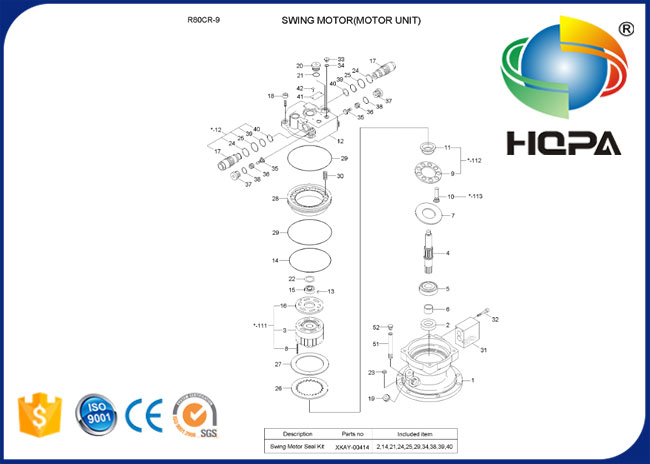 Equipo del sello del motor del oscilación de XKAY-00414 XKAY00414 para Hyundai R55-7 R60-7 R80CR-9